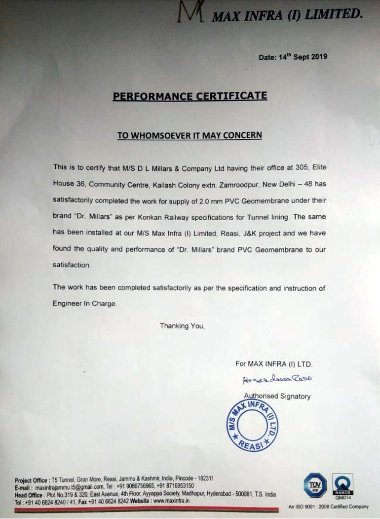 Geomembrane certificate