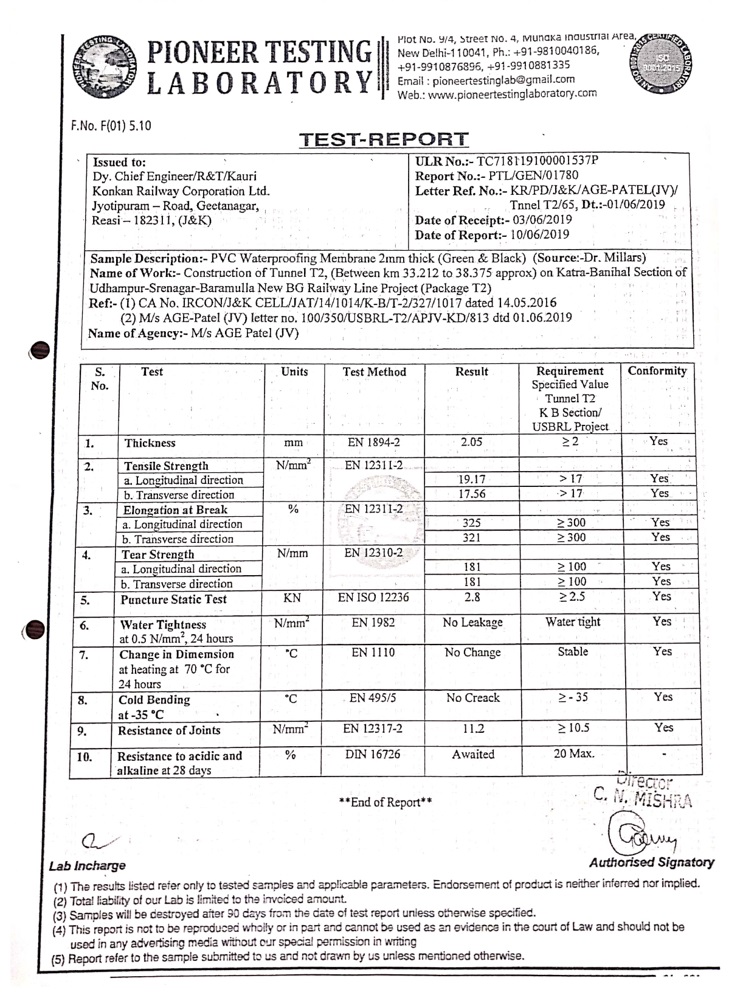 Geomembrane test report