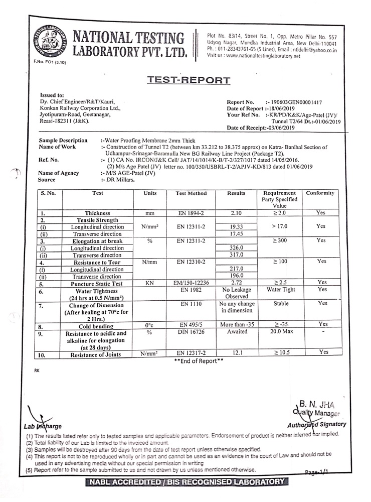 Geomembrane test report